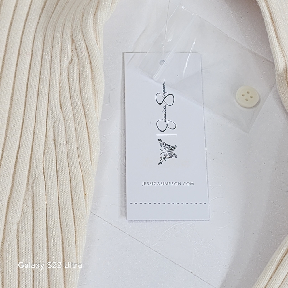 Cream Ribbed Button-Front Long Sleeve Top - Picture 4 of 7
